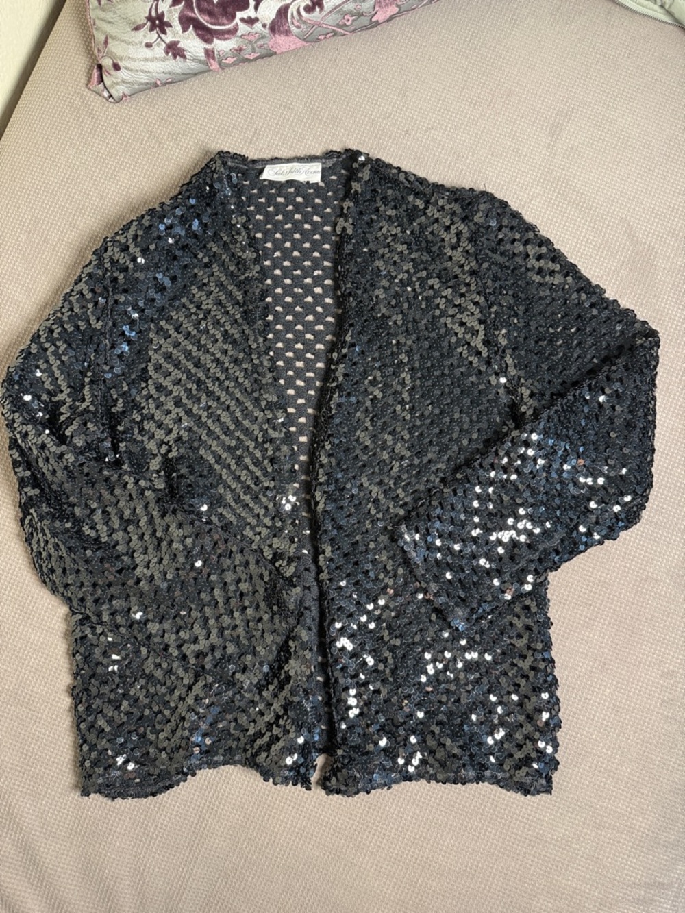 Saks Fifth Avenue Black Sequin Open-Front Cardigan
